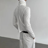 Bonsir Mens Casual Slim Shirt 2024 Spring New Genderless Fashion Shaping Solid Color High Collar Harajuku Bottoming T-Shirt Unisex