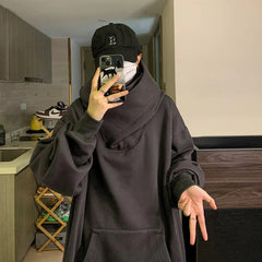 BONSIR  -  Harajuku High Collar Loose Hoodie Spring Hip Hop Sweatshirt Hooded Baggy Fashion Streetwear Black/Gray Long Sleeve Men Hoodies