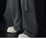 BONSIR  -  suede ribbon pants for men's high-end draping and velvet scimitar pants American casual trousers