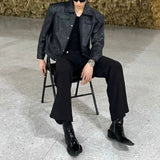 Bonsir Mens Pu Leather Motorcycle Grunge Slim Casual Pu Jacket Spring Streetwear Youth Campus Jacket Old Money Men'S Clothing New