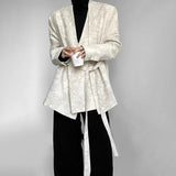 Bonsir Mens Suit Jacket Jacquard Belt Elegant Apricot Suit Genderless Chinese Style Retro Palace Campus Casual Long-Sleeve Top Unisex