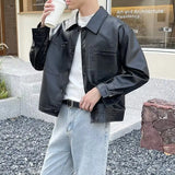 BONSIR  -  Leather Jacket Men's Casual PU Leather Jacket Men's New Style Lapel Short Style Motorcycle Clothes