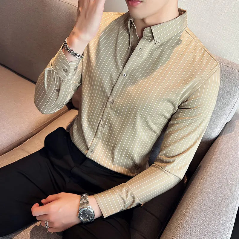 Bonsir Autumn New High Quality Striped Shirts Men Luxury Slim Fit Business Casual Shirt Formal Men Long Sleeve Party Prom Clothing