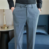 Bonsir Spring New Fashion Striped Suit Pants Mens Elastic Waist Casual Pants Formal Business Office Social Trouser Plus Size 38 36