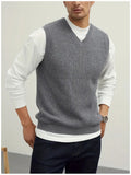 BONSIR  -  New Popular Preppy Style Men Sweater Vest Casual Knitted Streetwear Solid Color V Neck Waistcoat Leisure High Quality Knitwear