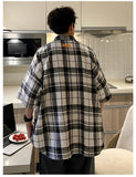 BONSIR  -  Y2k Streetwear Striped Plaid Shirt Men Single-breasted Square Collar Shirts Summer Fashion Casual Camisa Men Chemise Tshirt