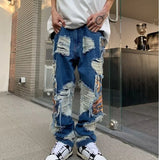 Bonsir Y2K Streetwear Baggy Ripped Stacked Jeans Pants Men Straight Kanye Old Hip Hop Denim Trousers