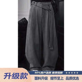 BONSIR  -  suede ribbon pants for men's high-end draping and velvet scimitar pants American casual trousers