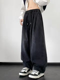 BONSIR  -  Retro Japanese Sle Dstring Loose Waist Denim Jeans for Men High Street Wide Leg Pants Youthful Trendy Long Trousers