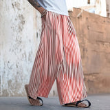 BONSIR  -  Men Striped Pants Elastic Waist Loose Joggers Wide Leg Trousers Men Streetwear 2025 Oversize Fashion Casual Long Pants
