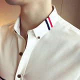 Bonsir Fashion Casual Color Stripes Webbing Decoration Shirts Men's Slim Fit Casual  Long Sleeve Dress Shirt Social Chemise Homme