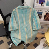 Bonsir Retro striped knitted cardigan short sleeved shirt for men and women summer trend loose casual street short sleeved T-shirt top