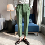 Bonsir British Style Summer New Solid Business Casual Suit Pants Men Fashion Naples High Waist Straight Pant Men Slim Social Trousers
