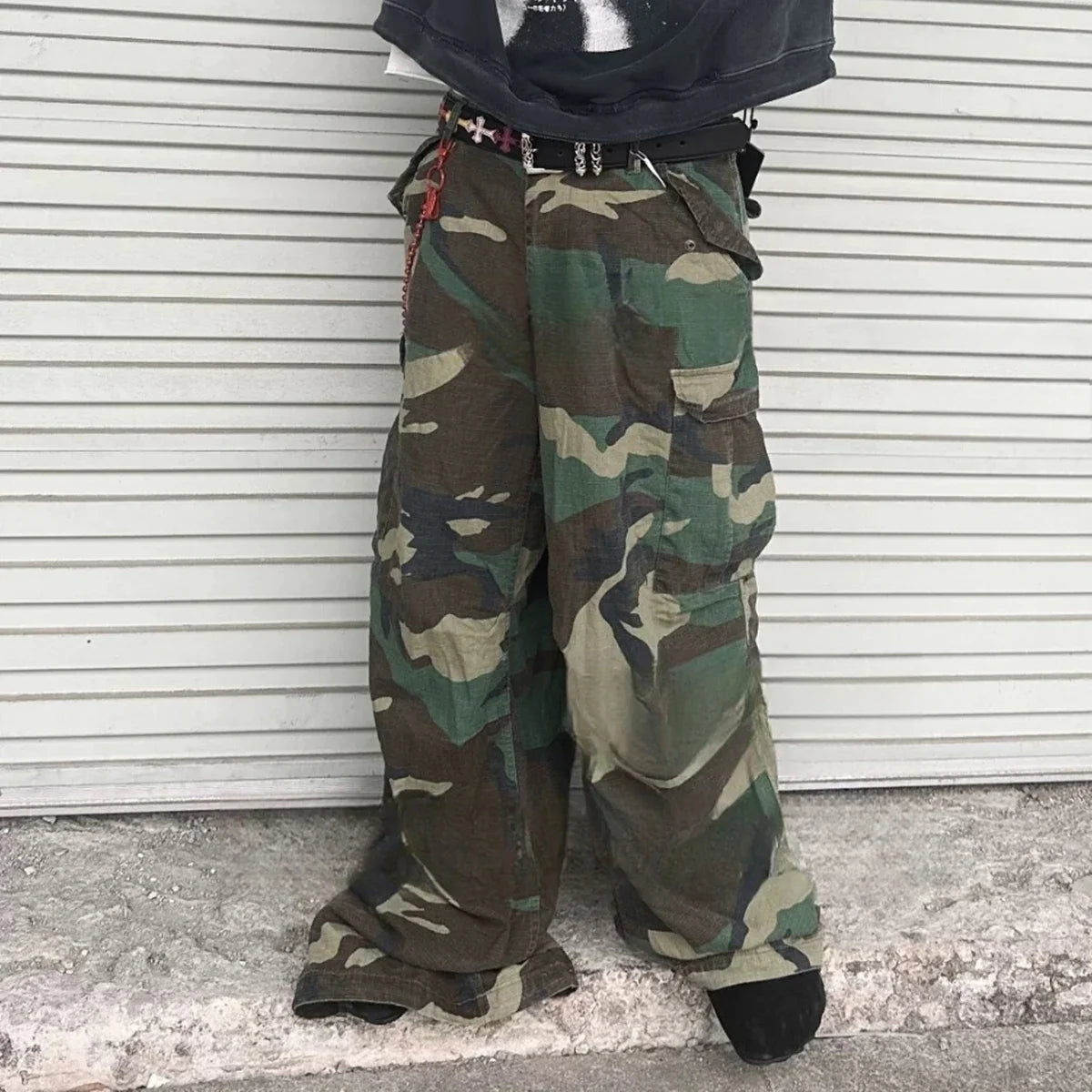 Bonsir Streetwear Multi-pockets Baggy Camouflage Cargo pants Mens and Womens Straight Patchwork Loose Casual Overalls Oversized Jeans