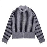 BONSIR  -  American retro contrasting color striped twisted zipper cardigan knit sweater jacket men and women casual versatile tops