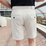 Bonsir Summer Fashion Men Knee Length Shorts With Belt Formal Men Slim Casual Plaid Suit Shorts Korean Business Social Short Pant
