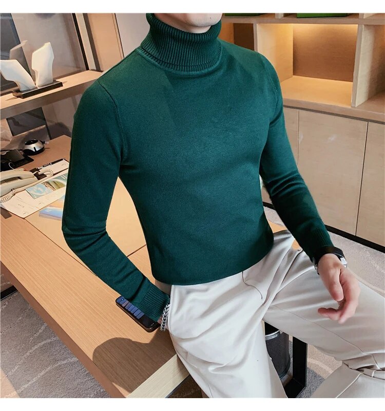 Bonsir New Fall/Winter Male Sweaters High-Necked Knitwear Shirt British Style Casual Business Pullover Men Casual Sweaters S-4XL