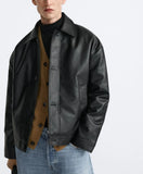 BONSIR  -  Men's Spring and Autumn New Fashion Casual Imitation Leather Lapel Jacket, Solid Color Single Breasted Loose PU Leather Jacket