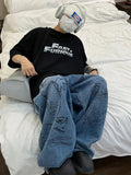 Bonsir Hip Hop Baggy Jeans Men Oversize Denim Pants Blue Jeans Printed Wide Leg Trousers Male Jeans Hippie Streetwear Casual