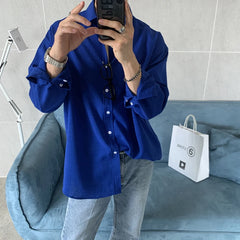 Bonsir Long shirt New Solid Loose Boyfriend Blouse Korean Shirt Men Gray White Black Turn Down Collar Casual Oversized Shirt