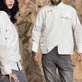 BONSIR  -  New spring and autumn shirt striped casual long-sleeved men's versatile trendy wasteland style fashionable handsome couple shirt