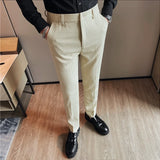 Bonsir Men's Waffle Casual Pants Fashion Korean Stretch Waist Business Formal Pants Mens Social Party Suit Pants Streetwear Pencil Pant