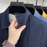BONSIR  -  100% Cotton Unisex, Long Sleeve Denim Shirt, Bright Line Design Casual Solid Color Shirt Coat, Loose Shirt