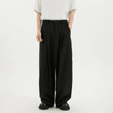 BONSIR  -  Business Casual Men's Suit Pants Solid Color Pleated Design Wide Leg Trousers Loose Straight Male Bottom Simple 24K5370