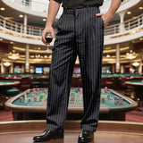 BONSIR  -  New American Style Business Striped Men Suit Pants Light Luxury Leisure Linen Straight Pants Urban Fashion High Quality Trousers