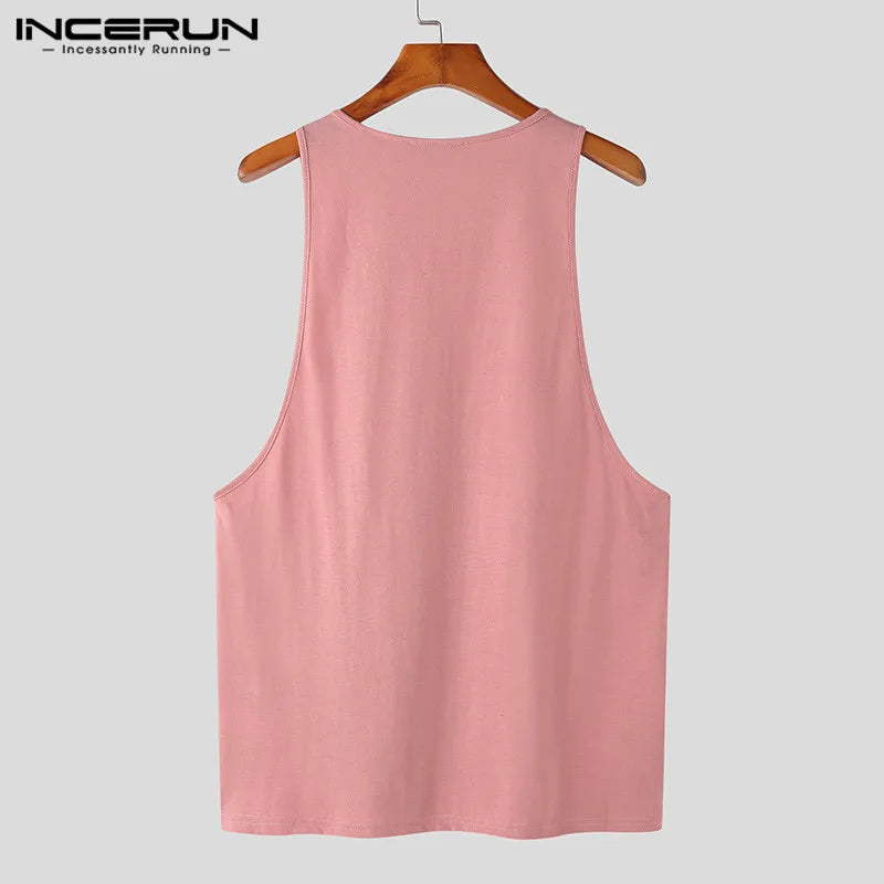 Bonsir Men Tank Tops Summer Solid Color O-neck Sleeveless Streetwear Vests Breathable Stylish Casual Men Clothing S-5XL INCERUN