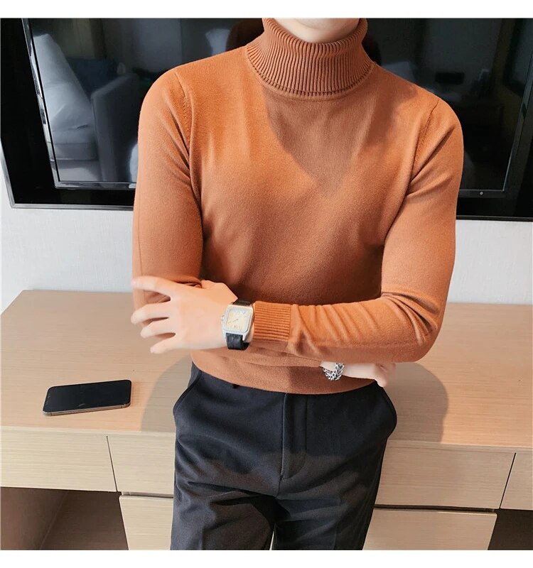 Bonsir New Fall/Winter Male Sweaters High-Necked Knitwear Shirt British Style Casual Business Pullover Men Casual Sweaters S-4XL