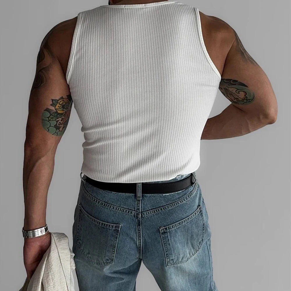 Bonsir Mens Stretch Knit Vest Genderless 2024 New Fitness Sports Tight Breathable Sweat-Absorbent Solid Color Tank Top Unisex