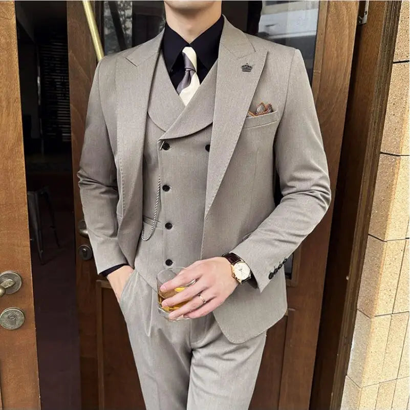 Bonsir (Jackets+Pants+Vest) High Quality Men Slim Fit Party Tuxedos 3 Pieces Fashion Double Breasted Vest Design Wedding Social Suit