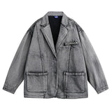 Bonsir Suit Jacket Mens Japanese Fashion Trend Retro Washed Denim Jacket Autumn New Casual Niche Distressed Suit Collar Jacket Top