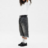 BONSIR  -  Mens Washed Distressed Raw Edge Ripped Denim Cropped Pants Streetwear Fashion Youth Campus  Casual Trousers Men'S Clothing 2025