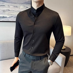 Bonsir Autumn Winter Thickened Woolen Warm Stand-up Collar Shirt High Quality Men Business Slim Fit Casual Shirt Men's Clothing 4XL-M