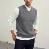 BONSIR  -  New Popular Preppy Style Men Sweater Vest Casual Knitted Streetwear Solid Color V Neck Waistcoat Leisure High Quality Knitwear
