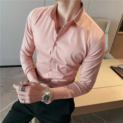 Bonsir 9 Colors High Quality Men Shirt Autumn New Long Sleeve Solid Business Slim Fit Shirts Homme Dress Social Casual Shirt 4XL-M