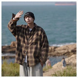BONSIR  -  American retro plaid shirt men's autumn and winter thickened and fleece warm, trendy loose and casual long-sleeved shirt jacket
