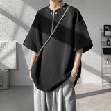 BONSIR  -  Summer Short Sleeved T-shirt Men Oversized Gray Black Casual T Shirt Men Streetwear Hip-hop Loose Zipper T Shirt Mens Top M-3XL
