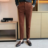 Bonsir Autumn New Waffle Stretch Waist Business Formal Pants Men Fashion Wedding Slim Trouser Mens Brand Social Party Suit Pants