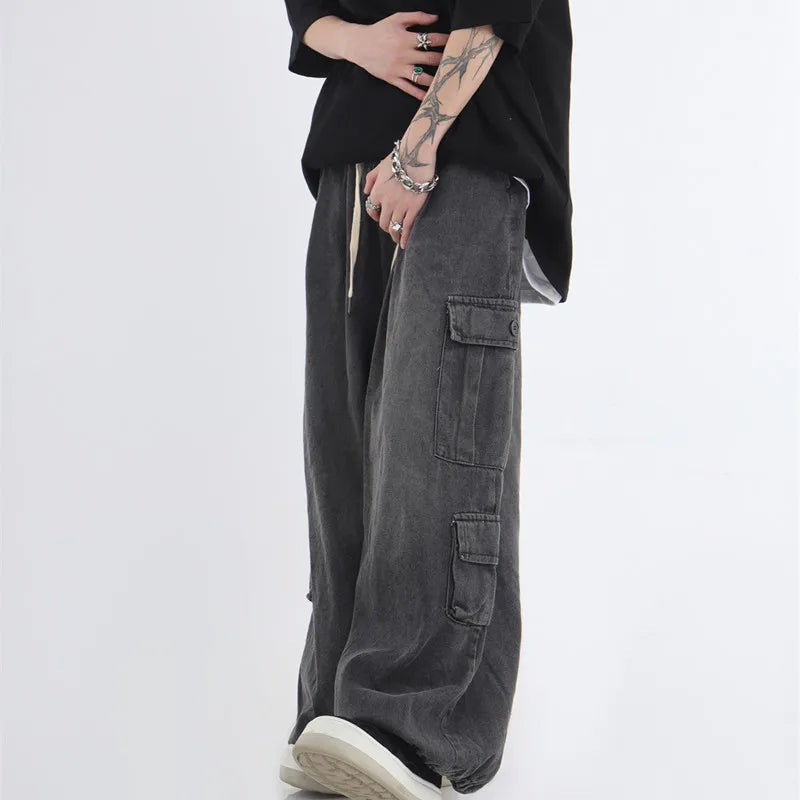 Bonsir Baggy Cargo Jeans Men Oversize Wide Leg Denim Trousers Male Cargo Pants Japanese Casual Loose Streetwear Hip Hop