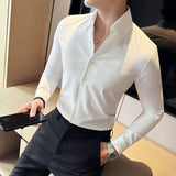 Bonsir High Quality V-Neck Shirt Men Autumn New Long Sleeve Business Slim Fit Solid Shirt Formal Wear Casual Social Tuxedo Men Clothing