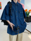 BONSIR  -  Summer Casual Denim ort Sve irt Men Versatile Trendy Waed Five Sve Workwear Jaet Loose Fit Multi ket Jeans