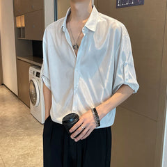 Bonsir Men Shiny Design Casual Shirt Trendy Handsome Shirts Fashion Loose Half Sleeve Tops Korean Style Personality Clothing