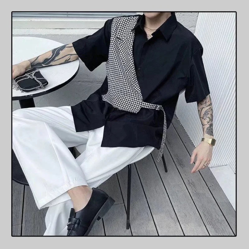 Bonsir Summer Casual Men's Clothing Handsome Trend Korean Version Short Sleeve Polo-Neck Single-breasted Fake Two Pieces Fashion Shirt