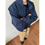 BONSIR  -  American retro blue jacket men's spring and autumn high-end short loose stand-up collar jacket