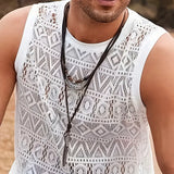 Bonsir Mens Vest Geometric Hollow Perspective Tank Top Summer Beach Streetwear Casual Jogging Gym Personality Tops Men'S Clothing