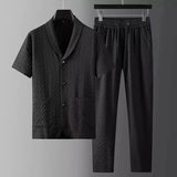 BONSIR  -  Fashion Men's Two Piece Sets Spring Summer Casual Short Sleeve Shirts Pants Suit Solid Geometry Pattern Printed Outfit Men