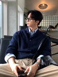 BONSIR  -  New Autumn Winter Loose Casual Versatile Knitwear Korean Trend Dongda Gate Sweater Turn-down Collar Open Cardigan